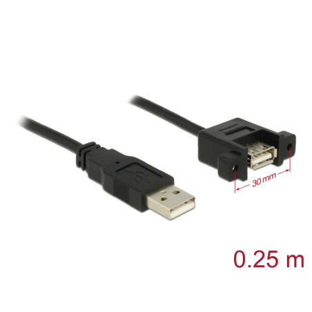 Delock Kabel USB 2.0 Typ-A Stecker - USB 2.0 Typ-A Buchse zum Einbau 0,25 m