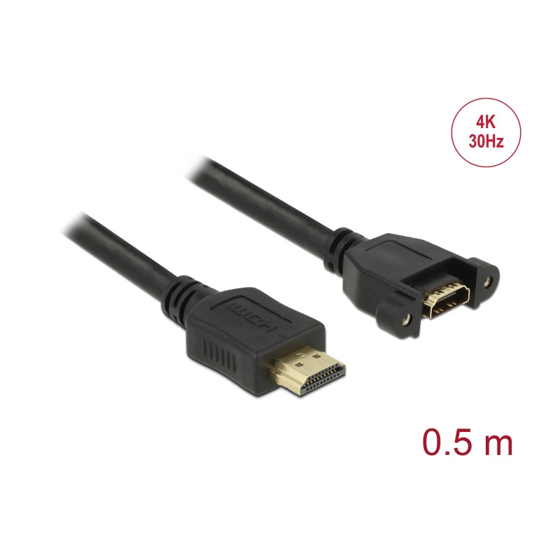 Delock Kabel HDMI-A Stecker - HDMI-A Buchse zum Einbau 4K 30 Hz 0,5 m