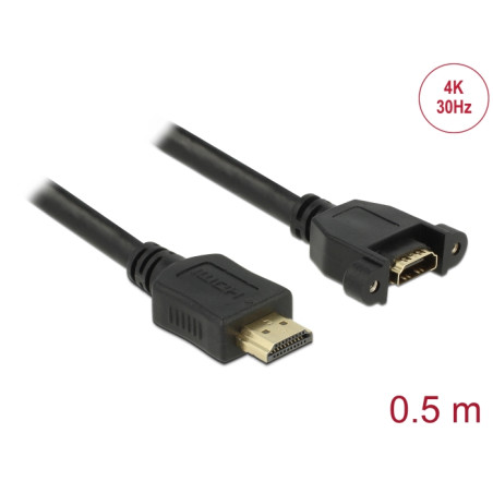 Delock Kabel HDMI-A Stecker - HDMI-A Buchse zum Einbau 4K 30 Hz 0,5 m