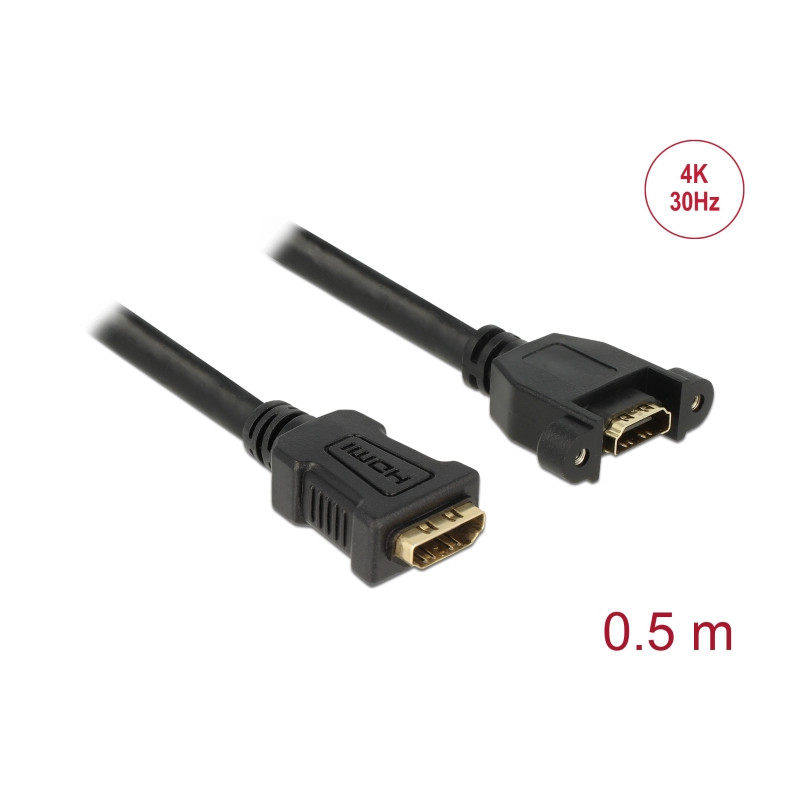 Delock Kabel HDMI-A Buchse - HDMI-A Buchse zum Einbau 4K 30 Hz 0,5 m