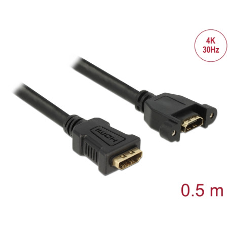 Delock Kabel HDMI-A Buchse - HDMI-A Buchse zum Einbau 4K 30 Hz 0,5 m