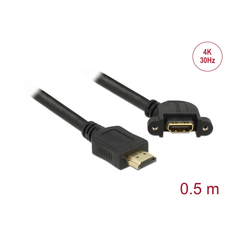 Delock Kabel HDMI-A Stecker - HDMI-A Buchse zum Einbau 110° gewinkelt 4K 30 Hz 0,5 m