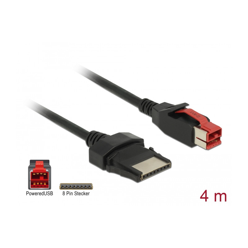Delock PoweredUSB Kabel Stecker 24 V - 8 Pin Stecker 4 m für POS Drucker und Terminals