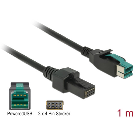 Delock PoweredUSB Kabel Stecker 12 V - 2 x 4 Pin Stecker 1 m für POS Drucker und Terminals