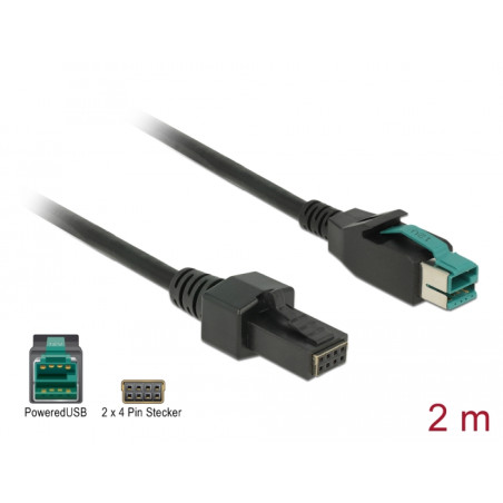 Delock PoweredUSB Kabel Stecker 12 V - 2 x 4 Pin Stecker 2 m für POS Drucker und Terminals