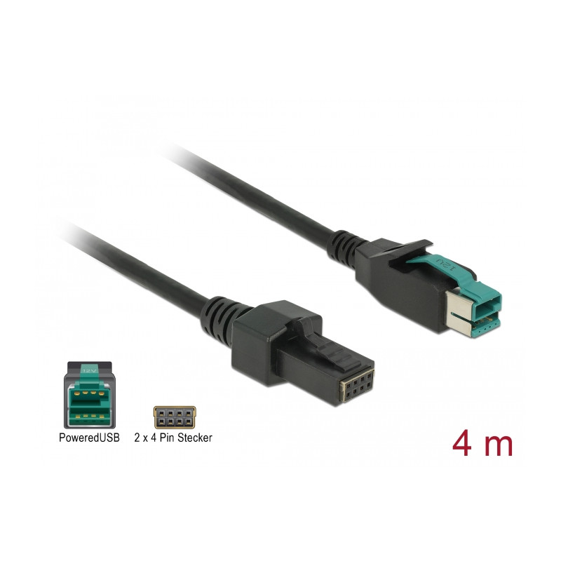 Delock PoweredUSB Kabel Stecker 12 V - 2 x 4 Pin Stecker 4 m für POS Drucker und Terminals