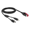 Delock PoweredUSB Kabel Stecker 24 V - USB Typ-B Stecker + Hosiden Mini-DIN 3 Pin Stecker 2 m für POS Drucker und Terminals