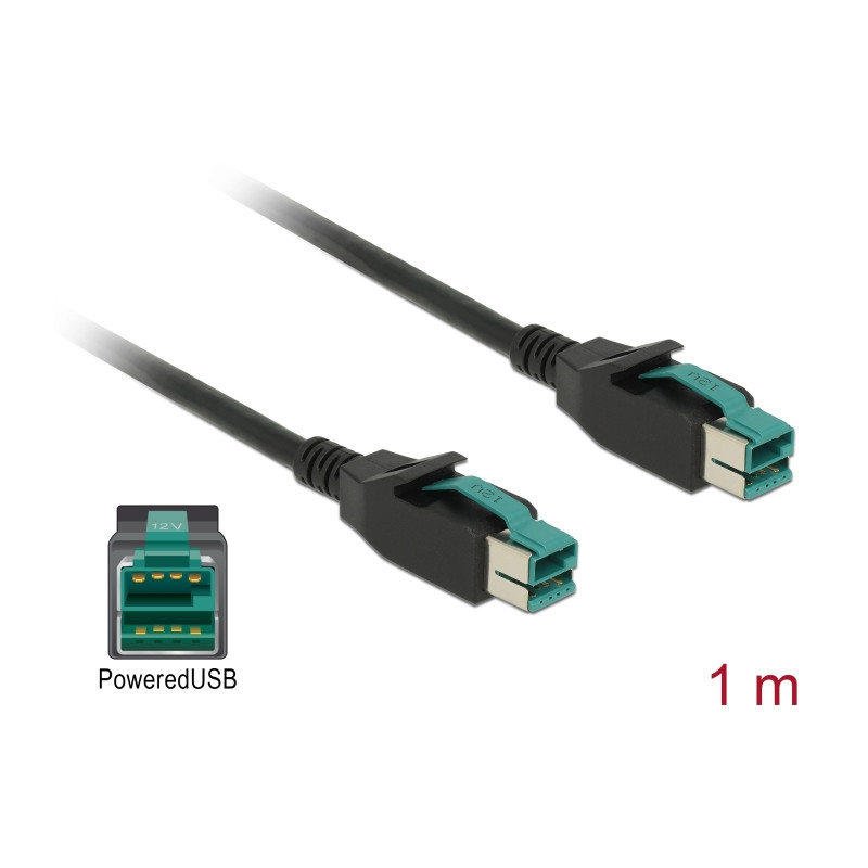 Delock PoweredUSB Kabel Stecker 12 V - PoweredUSB Stecker 12 V 1 m für POS Drucker und Terminals