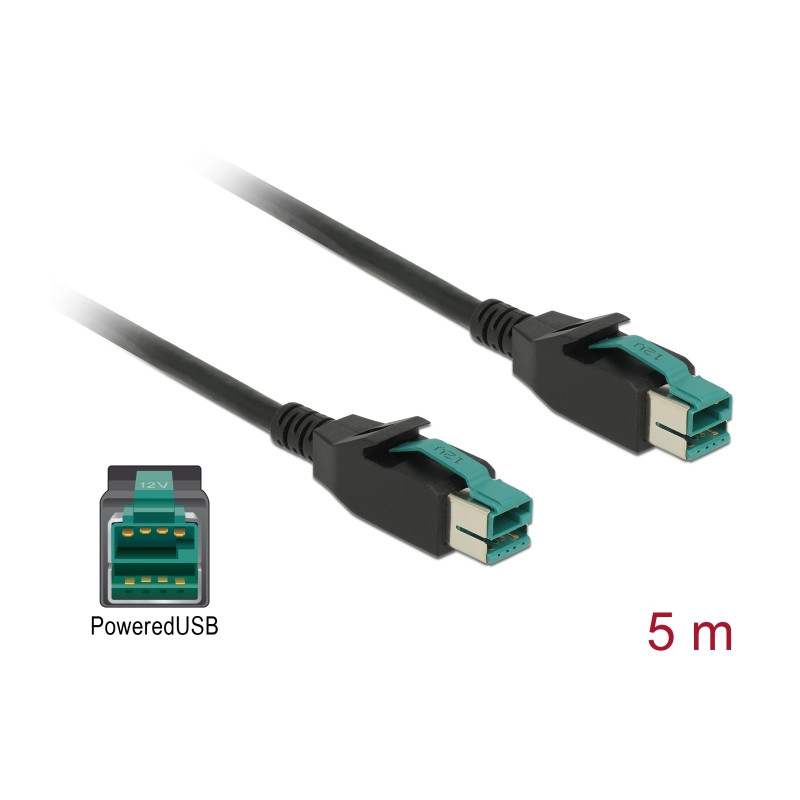 Delock PoweredUSB Kabel Stecker 12 V - PoweredUSB Stecker 12 V 5 m für POS Drucker und Terminals