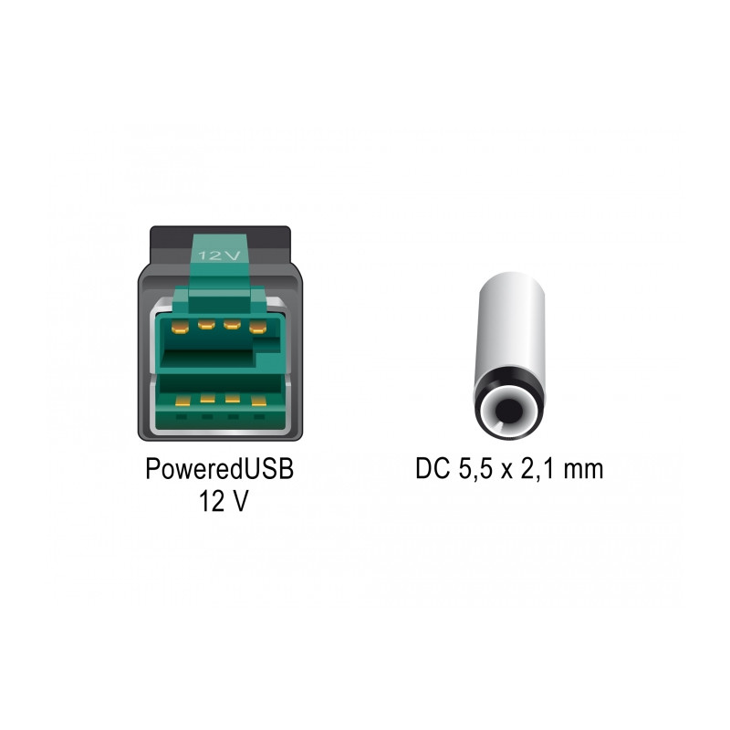 Delock PoweredUSB Kabel Stecker 12 V - DC 5,5 x 2,1 mm Stecker 1 m für POS Drucker und Terminals