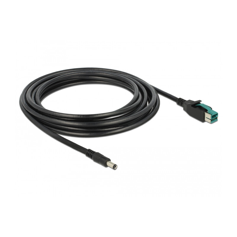 Delock PoweredUSB Kabel Stecker 12 V - DC 5,5 x 2,1 mm Stecker 4 m für POS Drucker und Terminals