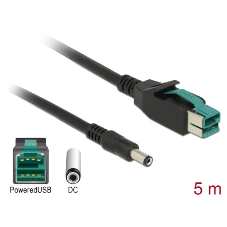 Delock PoweredUSB Kabel Stecker 12 V - DC 5,5 x 2,1 mm Stecker 5 m für POS Drucker und Terminals