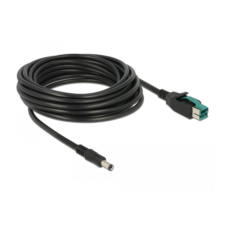 Delock PoweredUSB Kabel Stecker 12 V - DC 5,5 x 2,1 mm Stecker 5 m für POS Drucker und Terminals