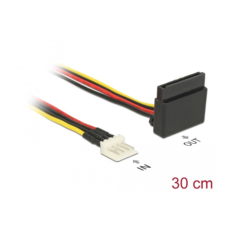 Delock Stromkabel SATA 15 Pin Buchse - 4 Pin Floppy Stecker Metall 30 cm