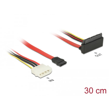 Delock Kabel SATA 6 Gb/s 7 Pin Buchse + Molex 4 Pin Strom Stecker - SATA 22 Pin Buchse oben gewinkelt Metall 30 cm