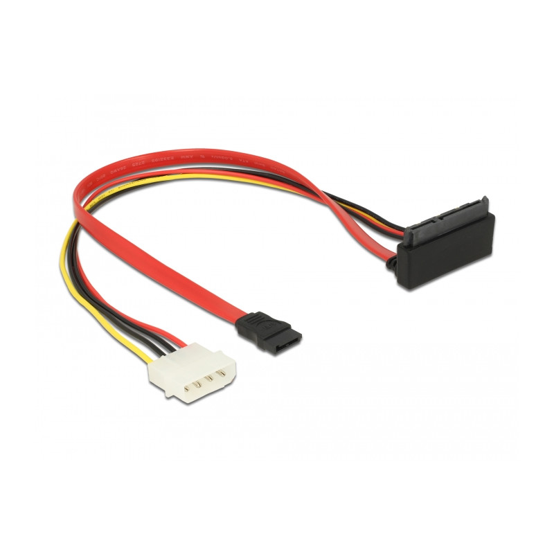 Delock Kabel SATA 6 Gb/s 7 Pin Buchse + Molex 4 Pin Strom Stecker - SATA 22 Pin Buchse oben gewinkelt Metall 30 cm