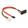 Delock Kabel SATA 6 Gb/s 7 Pin Buchse + Molex 4 Pin Strom Stecker - SATA 22 Pin Buchse oben gewinkelt Metall 30 cm