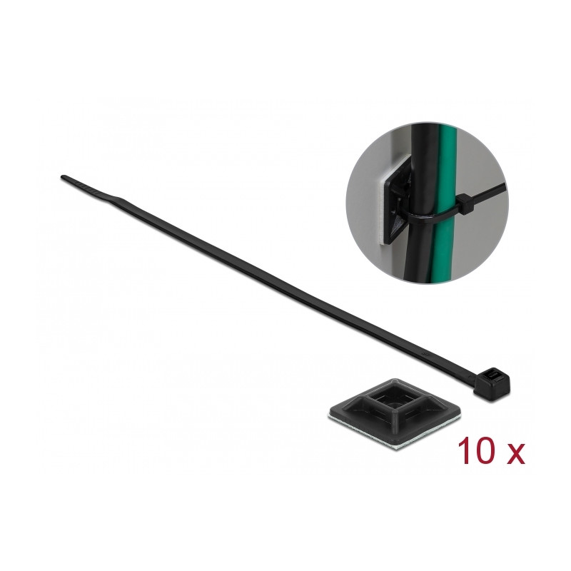 Delock Befestigungssockel 25 x 25 mm mit Kabelbinder L 300 x B 4,8 mm schwarz