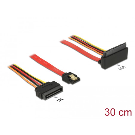 Delock Kabel SATA 6 Gb/s 7 Pin Buchse + SATA 15 Pin Strom Stecker - SATA 22 Pin Buchse oben gewinkelt Metall 30 cm
