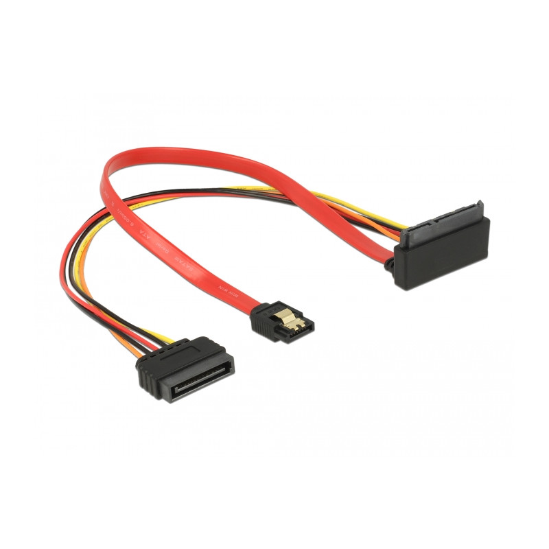 Delock Kabel SATA 6 Gb/s 7 Pin Buchse + SATA 15 Pin Strom Stecker - SATA 22 Pin Buchse oben gewinkelt Metall 30 cm