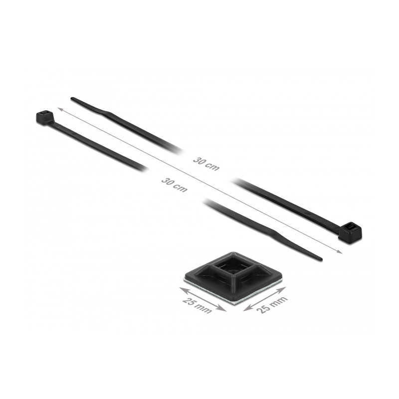 Delock Befestigungssockel 25 x 25 mm mit Kabelbinder L 300 x B 4,8 mm schwarz