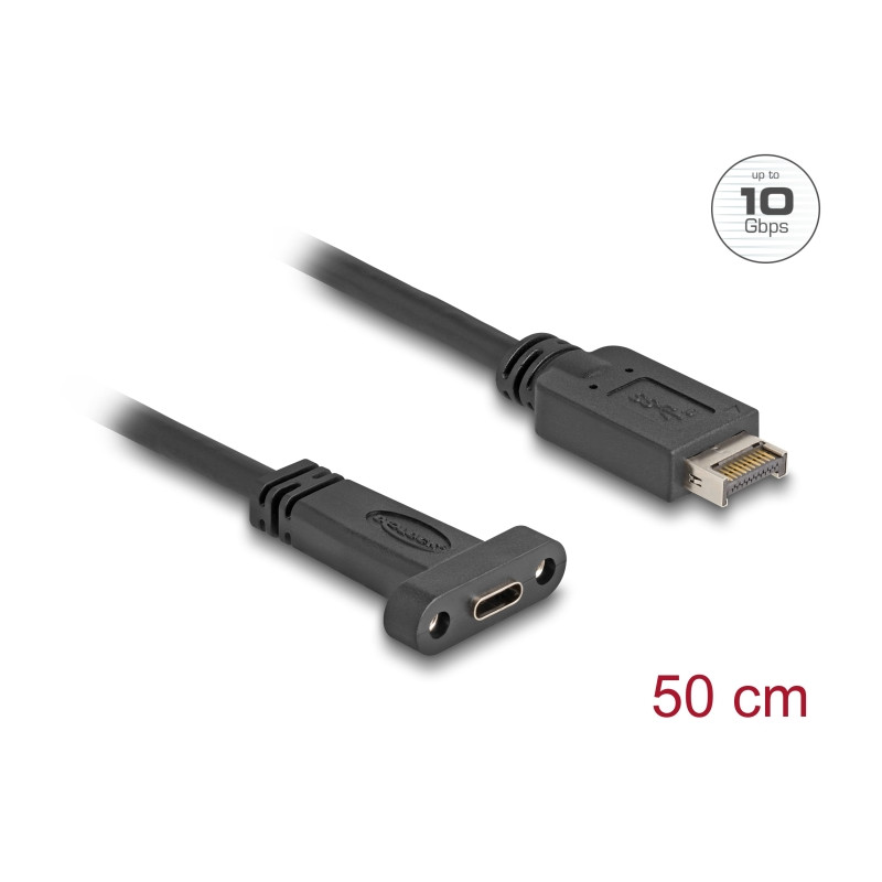 Delock USB 10 Gbps Kabel USB Typ-E Key A 20 Pin Stecker zu USB Type-C™ Buchse zum Einbau 50 cm