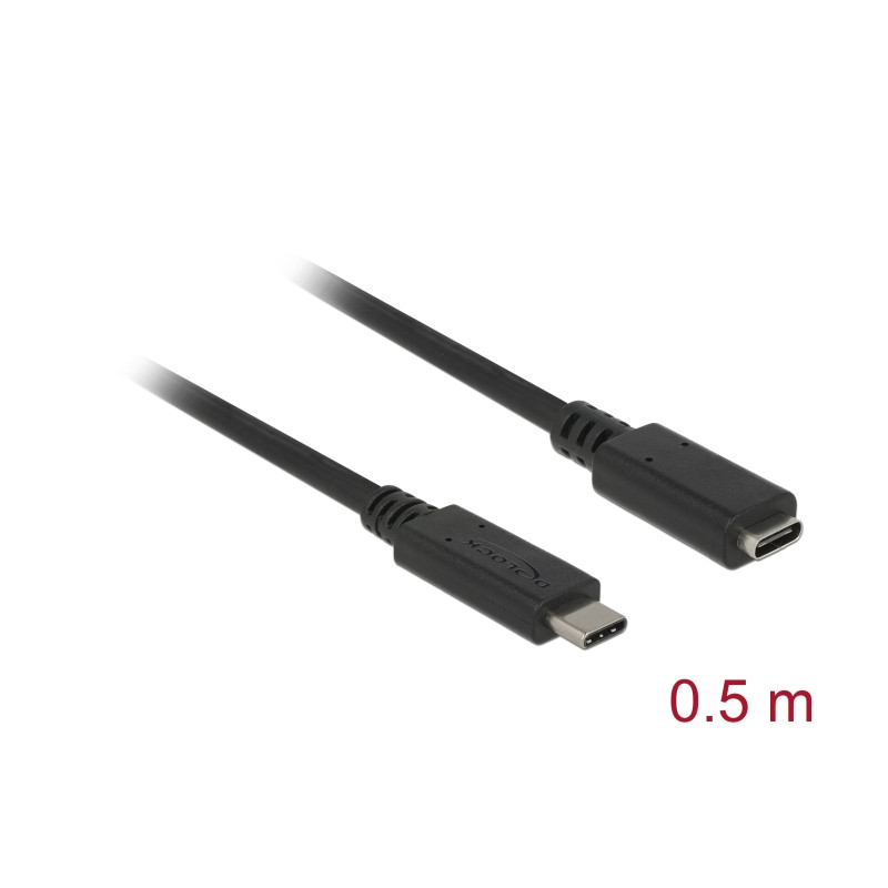 Delock USB 10 Gbps Verlängerungskabel USB Type-C™ Stecker zu Buchse 0,5 m 4K PD 60 W