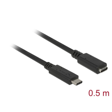 Delock USB 10 Gbps Verlängerungskabel USB Type-C™ Stecker zu Buchse 0,5 m 4K PD 60 W