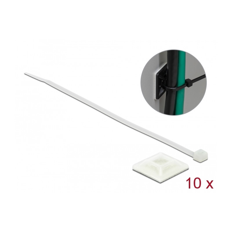 Delock Befestigungssockel 25 x 25 mm mit Kabelbinder L 300 x B 4,8 mm weiß