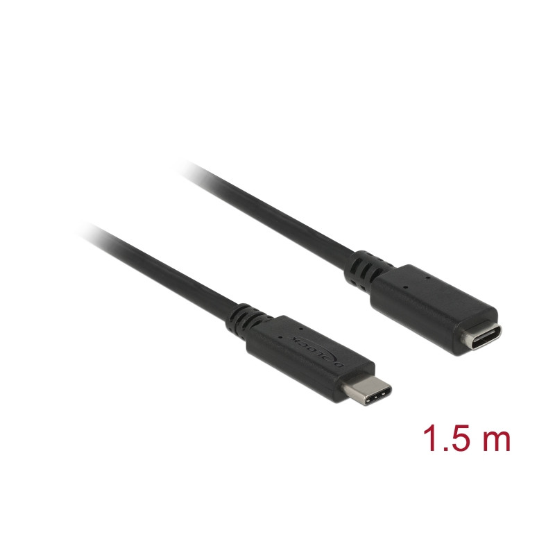 Delock USB 10 Gbps Verlängerungskabel USB Type-C™ Stecker zu Buchse 1,5 m 4K PD 60 W