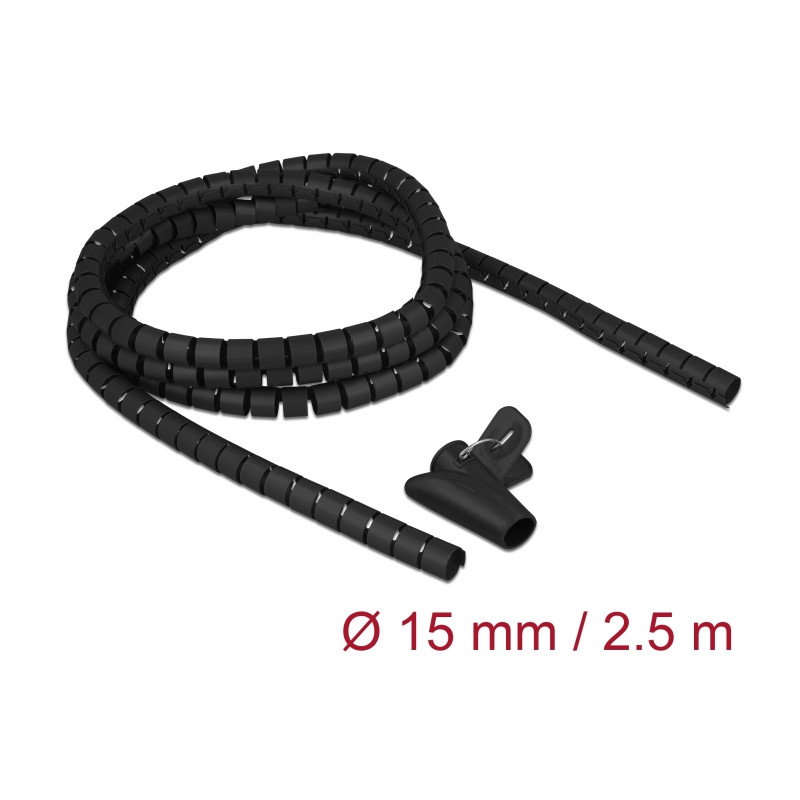 Delock Spiralschlauch mit Einziehwerkzeug 2,5 m x 15 mm schwarz