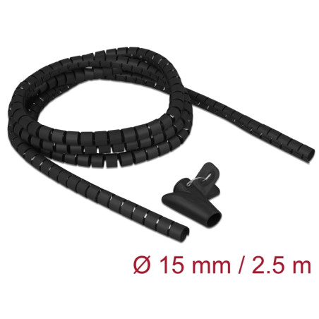 Delock Spiralschlauch mit Einziehwerkzeug 2,5 m x 15 mm schwarz