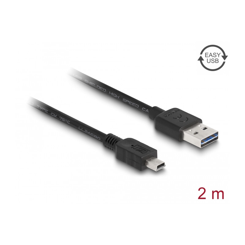 Delock Kabel EASY-USB 2.0 Typ-A Stecker - USB 2.0 Typ Mini-B Stecker 2 m schwarz