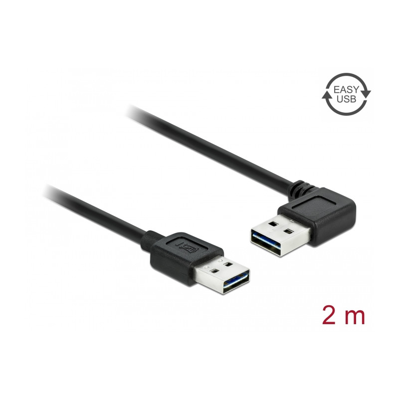 Delock Kabel EASY-USB 2.0 Typ-A Stecker - EASY-USB 2.0 Typ-A Stecker gewinkelt links / rechts 2 m