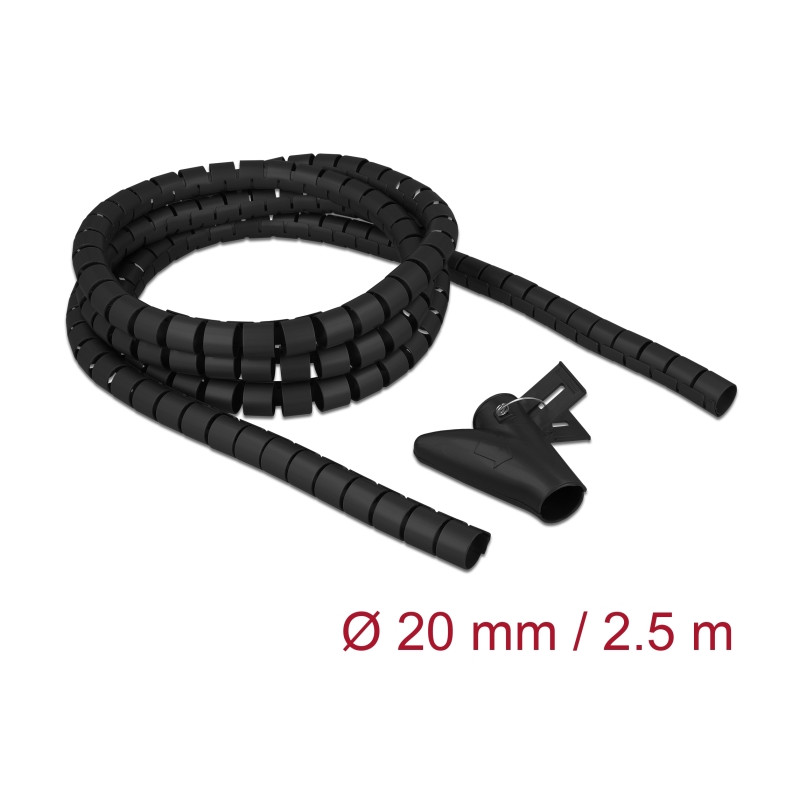 Delock Spiralschlauch mit Einziehwerkzeug 2,5 m x 20 mm schwarz