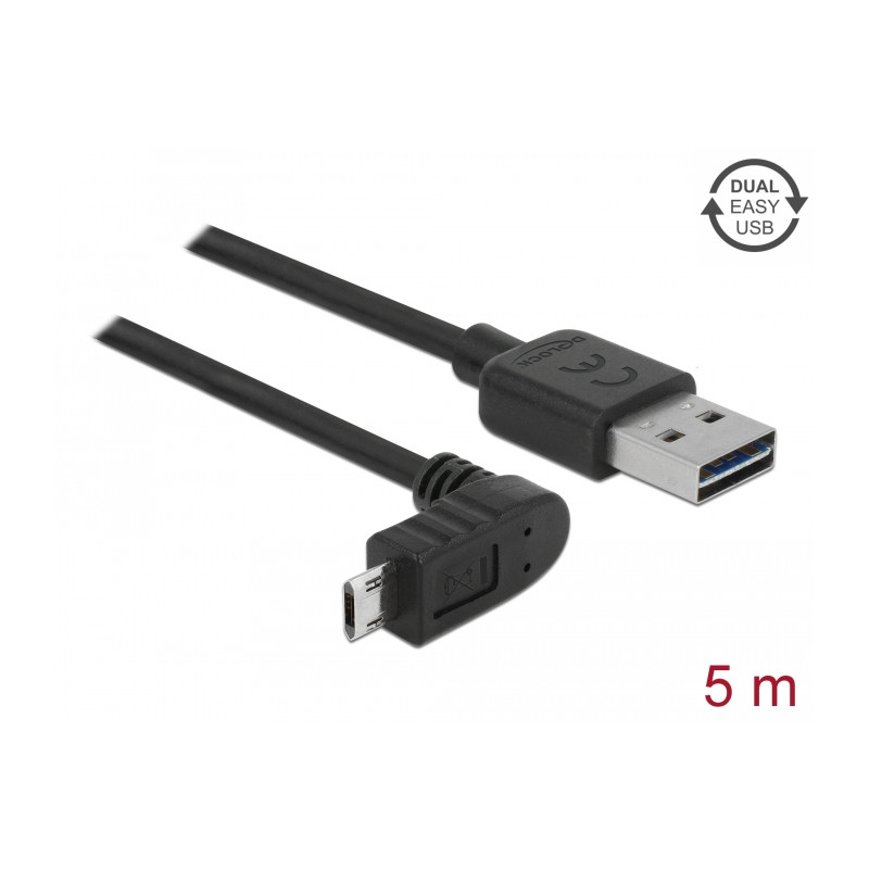 Delock Kabel EASY-USB 2.0 Typ-A Stecker - EASY-USB 2.0 Typ Micro-B Stecker gewinkelt oben / unten 5 m schwarz