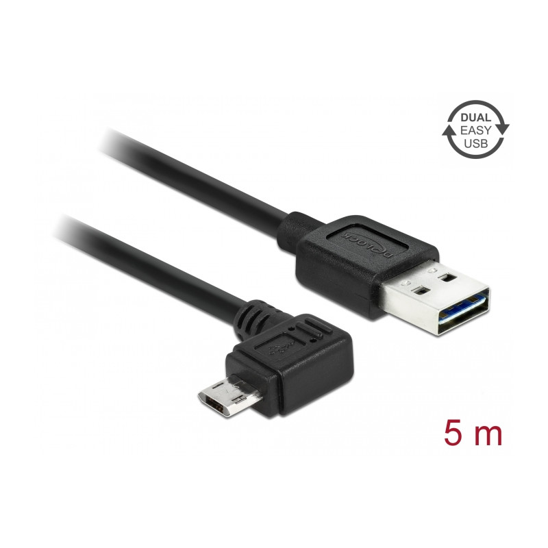 Delock Kabel EASY-USB 2.0 Typ-A Stecker - EASY-USB 2.0 Typ Micro-B Stecker gewinkelt links / rechts 5 m schwarz