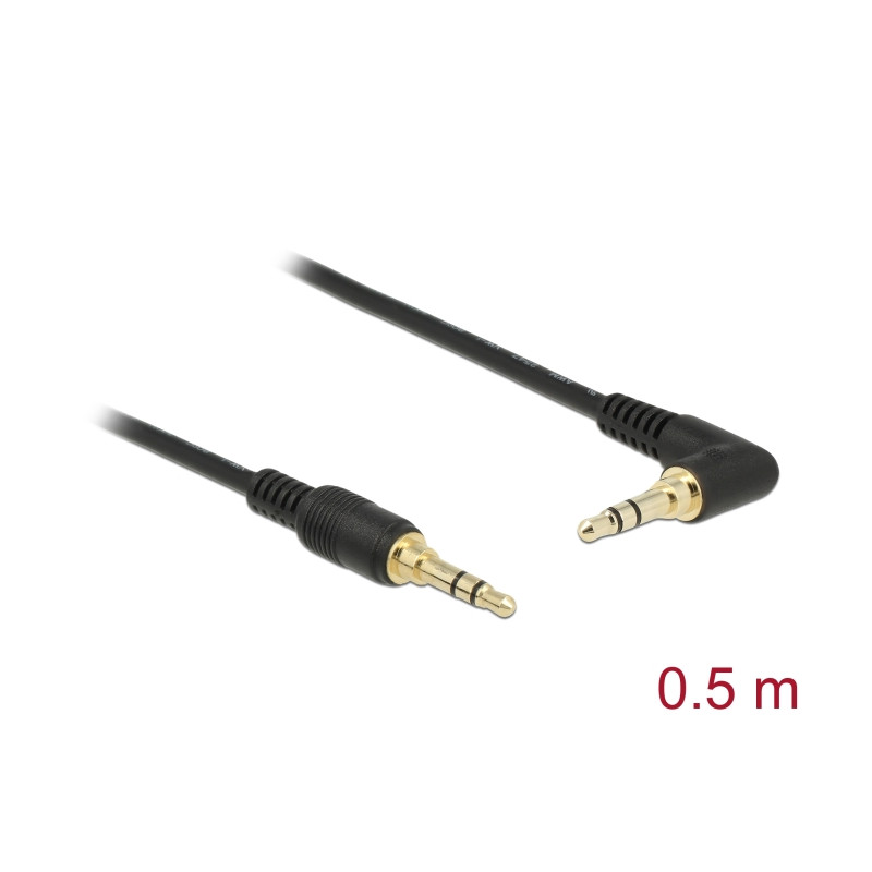 Delock Klinkenkabel 3,5 mm 3 Pin Stecker - Stecker gewinkelt 0,5 m schwarz