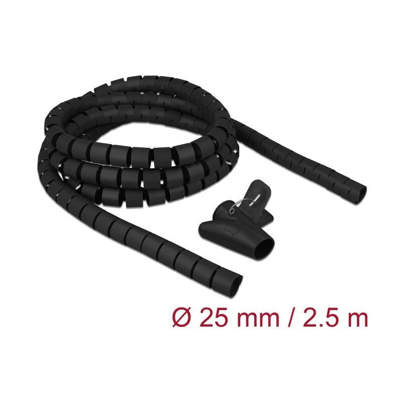 Delock Spiralschlauch mit Einziehwerkzeug 2,5 m x 25 mm schwarz