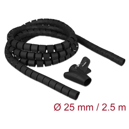 Delock Spiralschlauch mit Einziehwerkzeug 2,5 m x 25 mm schwarz
