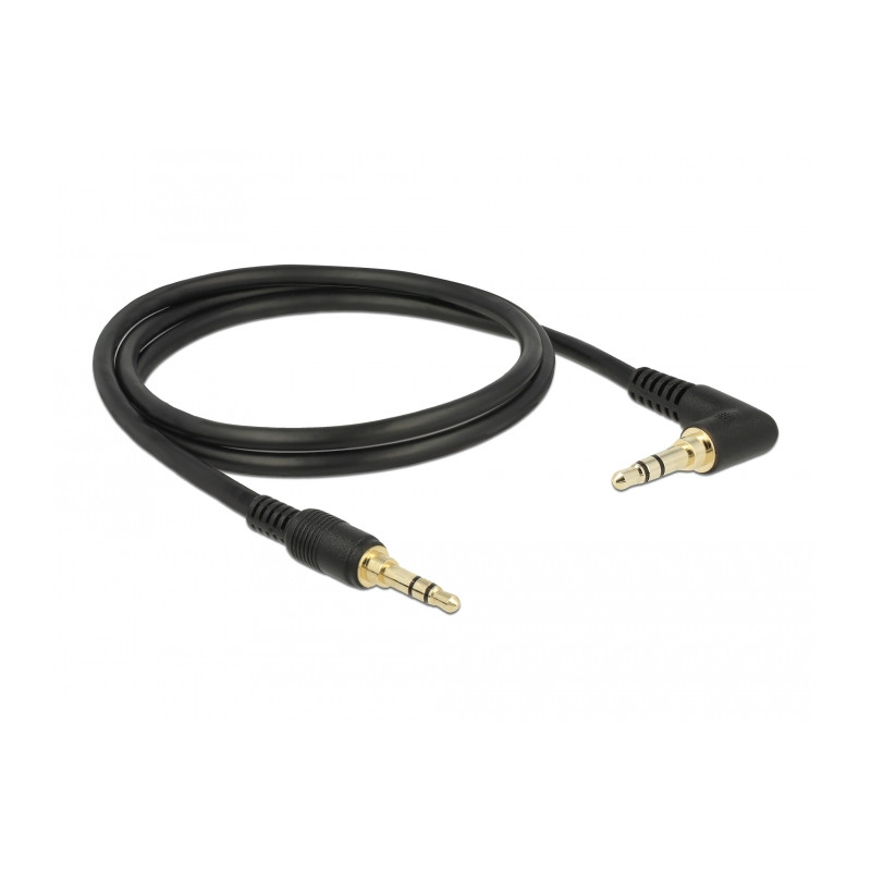 Delock Klinkenkabel 3,5 mm 3 Pin Stecker - Stecker gewinkelt 1 m schwarz