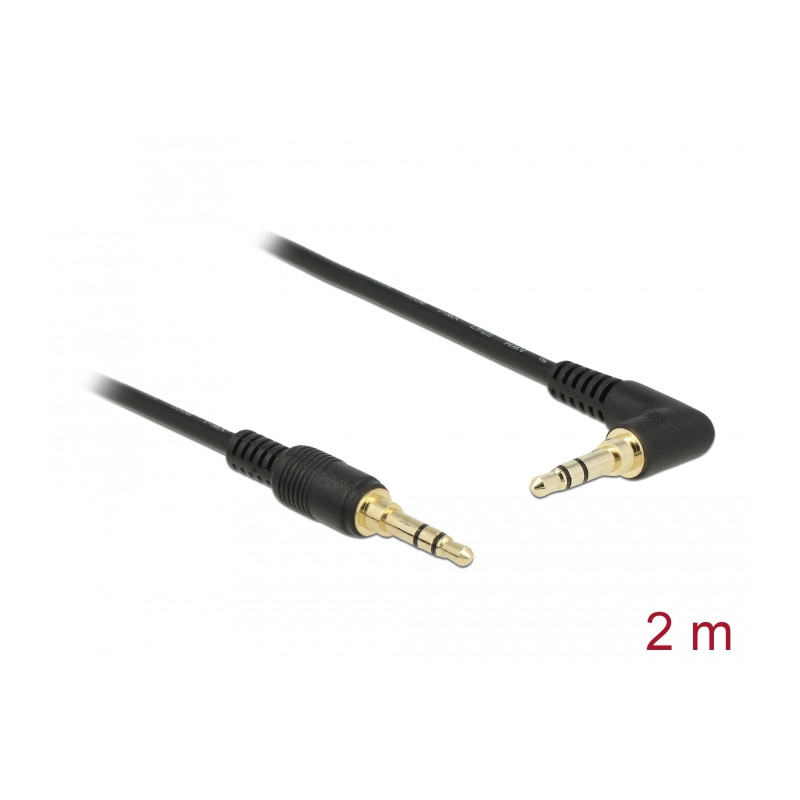 Delock Klinkenkabel 3,5 mm 3 Pin Stecker - Stecker gewinkelt 2 m schwarz