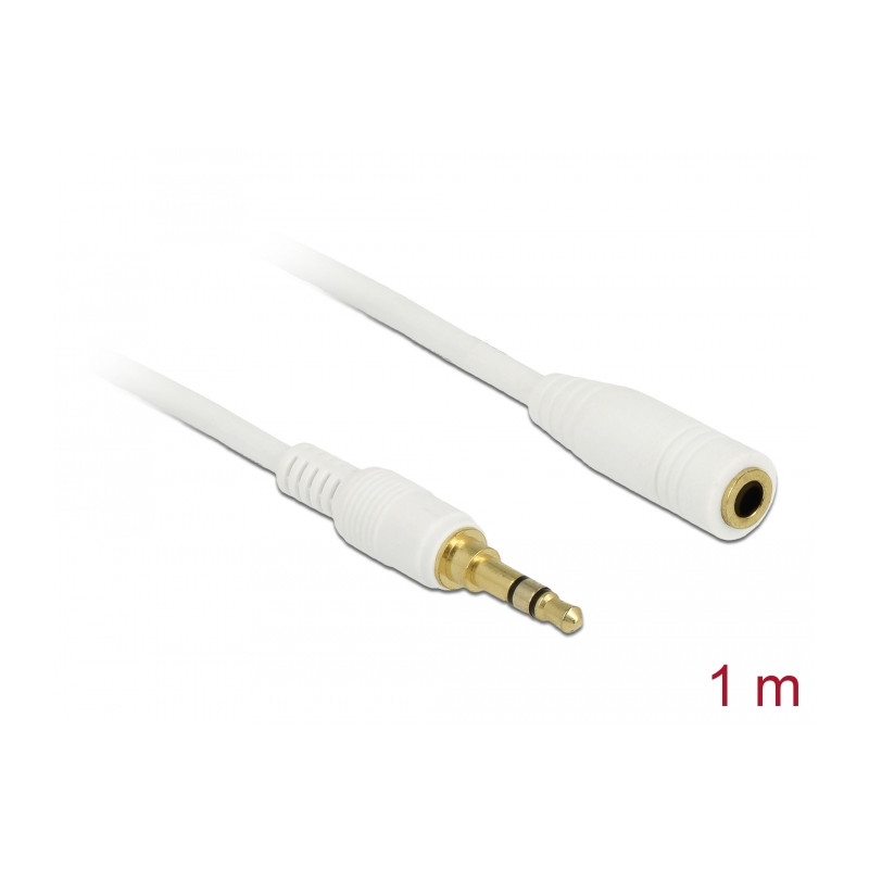 Delock Klinkenverlängerungskabel 3,5 mm 3 Pin Stecker zu Buchse 1 m weiß