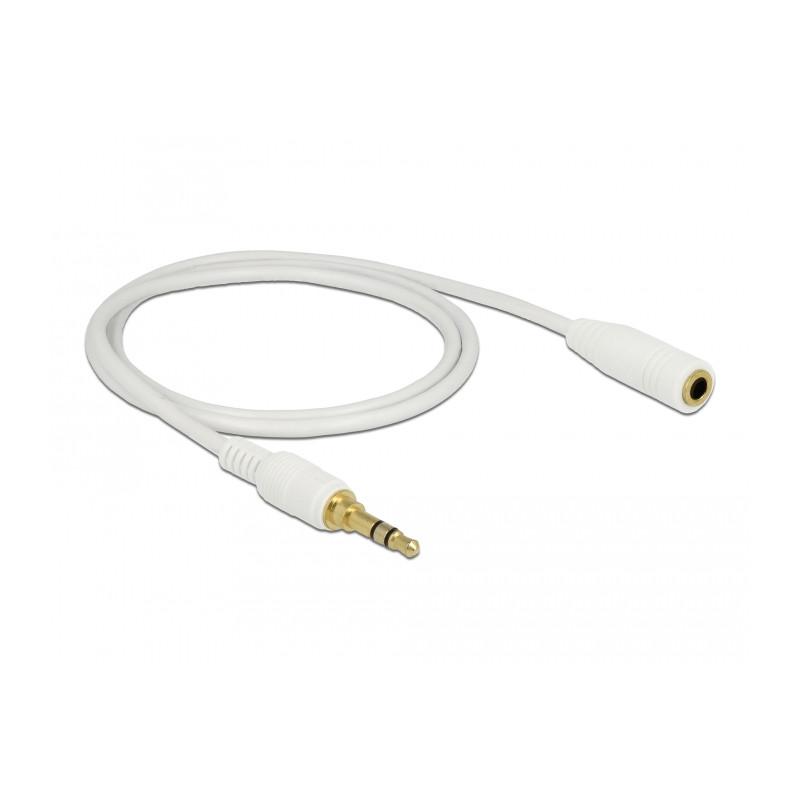 Delock Klinkenverlängerungskabel 3,5 mm 3 Pin Stecker zu Buchse 1 m weiß