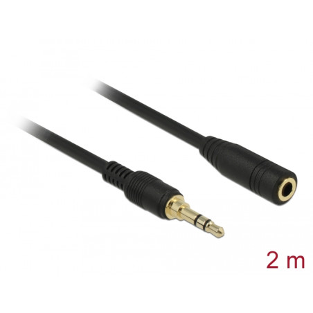 Delock Klinkenverlängerungskabel 3,5 mm 3 Pin Stecker zu Buchse 2 m schwarz