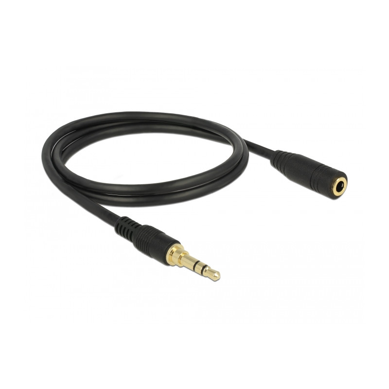 Delock Klinkenverlängerungskabel 3,5 mm 3 Pin Stecker zu Buchse 2 m schwarz