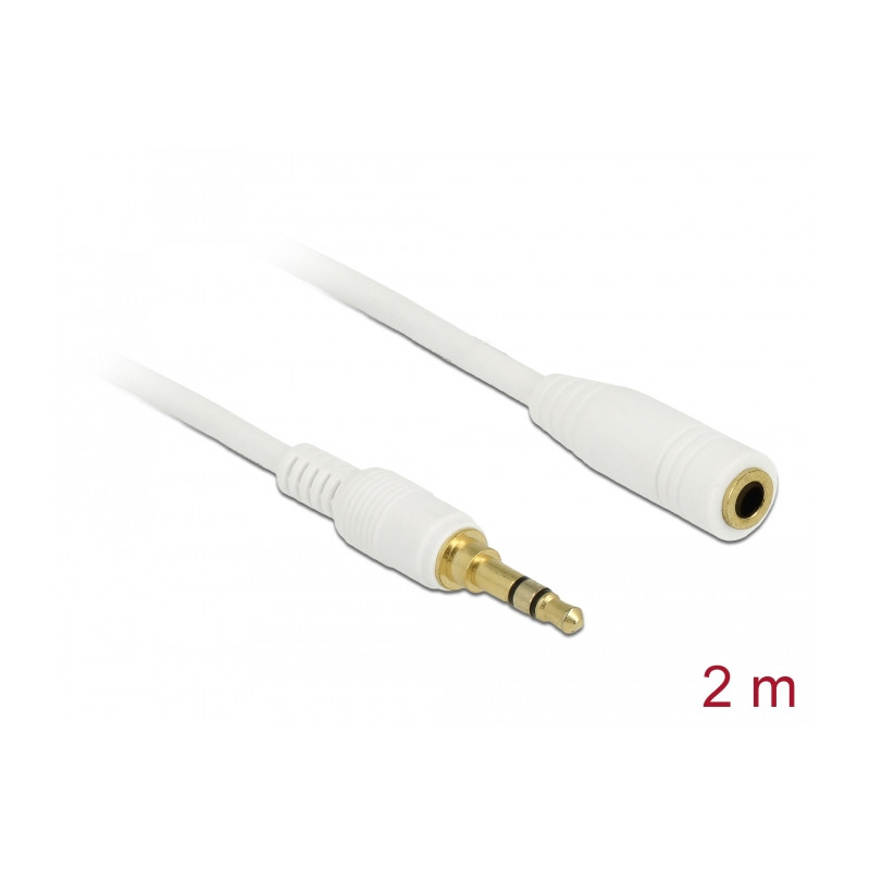 Delock Klinkenverlängerungskabel 3,5 mm 3 Pin Stecker zu Buchse 2 m weiß