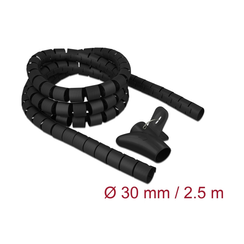 Delock Spiralschlauch mit Einziehwerkzeug 2,5 m x 30 mm schwarz