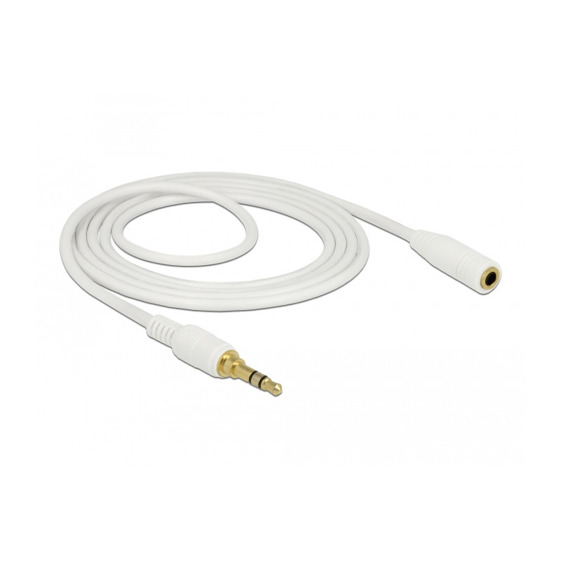 Delock Klinkenverlängerungskabel 3,5 mm 3 Pin Stecker zu Buchse 2 m weiß