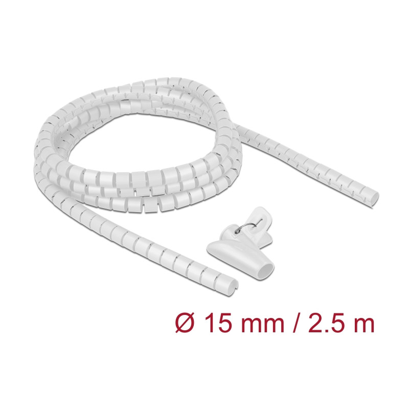Delock Spiralschlauch mit Einziehwerkzeug 2,5 m x 15 mm weiß